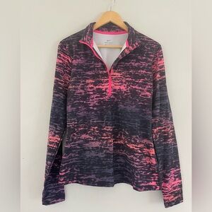 Nike Women's Grey and Pink Quarter-Zip Athletic Pullover Sweater
